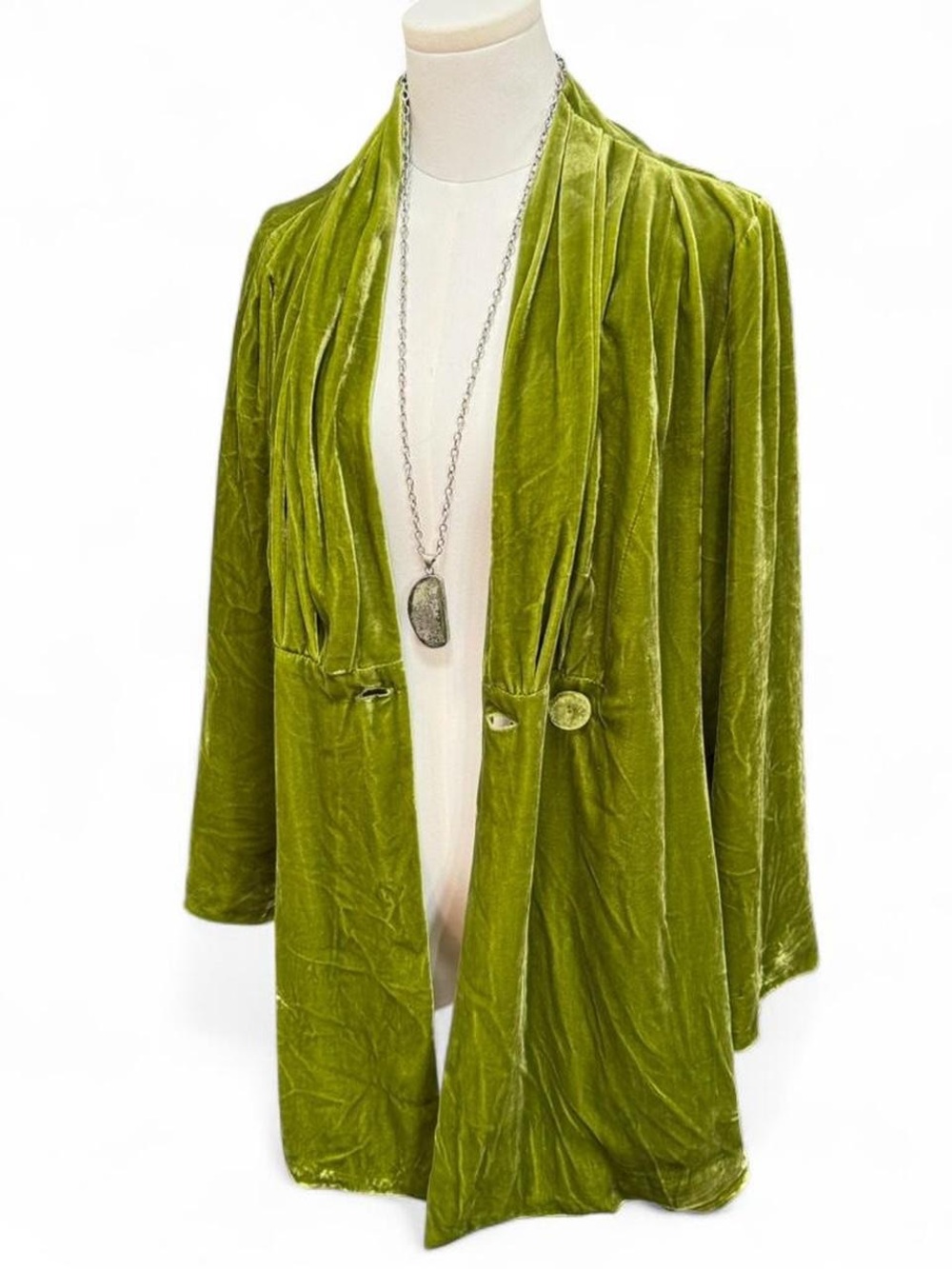 LAL Olive Green Velvet Draped Jacket
